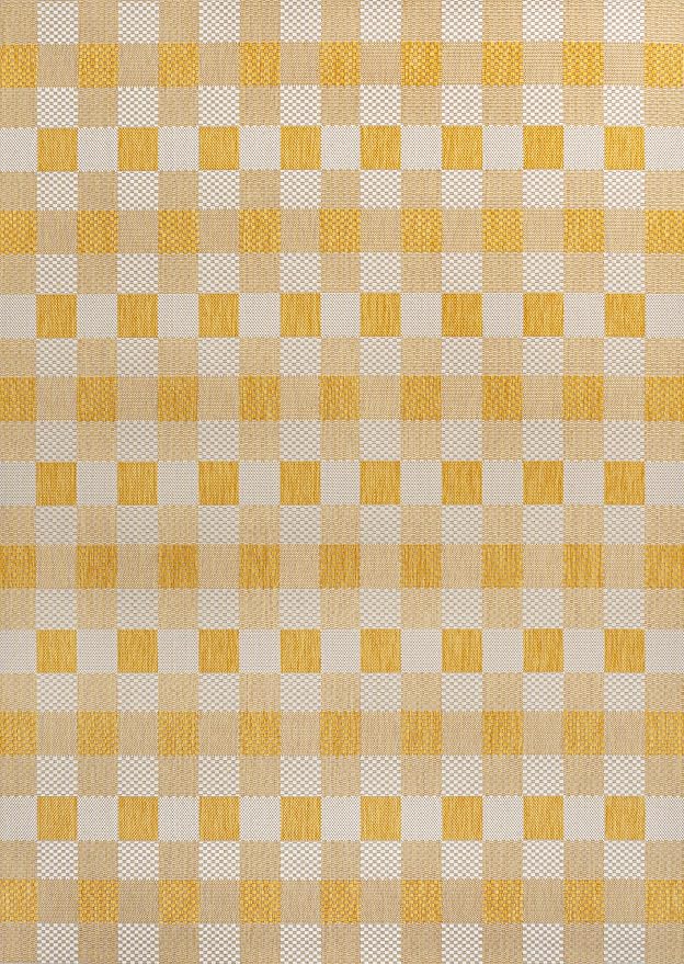 JONATHAN Y Geometric Bold Gingham Indoor Outdoor Area Rug 3X5 Yellow/Cream, Darcy Traditional for Backyard, Patio, Porch, Easy-Cleaning, High Traffic, Pet-Friendly, Non-Shedding (TSN201D-3)