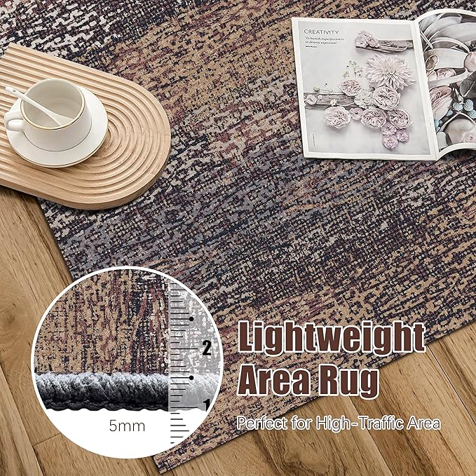 Washable Area Rug - 1/6 Thick - Stain & Water Resistant Non-Slip - Resistant Rug for Living Room, Bedroom, Nursery, Pet & Child Friendly, Vintage Charm Area Rugs (Rust, 6' x 9')