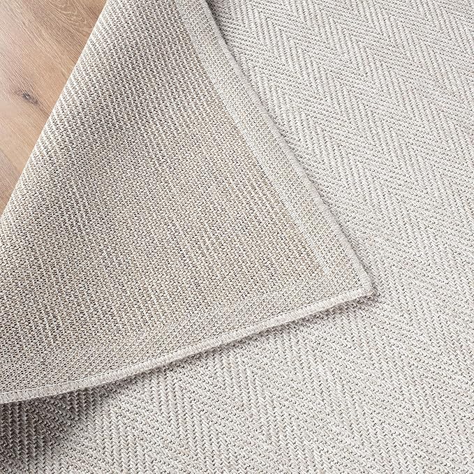 CAMILSON Easy Jute Rug 4x6, Indoor Outdoor Off-White Color Fiber Area Rugs for Living Room Patio and Kitchen Rug Herringbone Seagrass Woven Design Easy-Cleaning Washable Outside Carpet Alfombras 4 x 6
