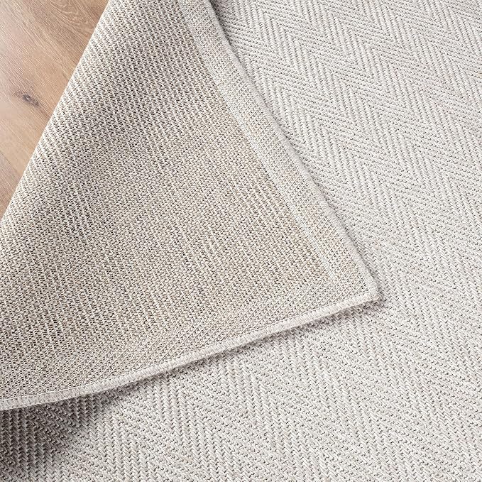 CAMILSON Easy Jute Rug 6x9, Indoor Outdoor Off-White Color Fiber Area Rugs for Living Room Patio and Bedroom Rug Herringbone Seagrass Woven Design Easy-Cleaning, Washable Outside Carpet Alfombras 6x9