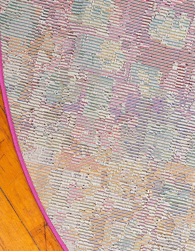 Unique Loom Jardin Collection Colorful, Vibrant, Abstract, Modern Area Rug (8' 0 x 8' 0 Round, Multi/ Blue)