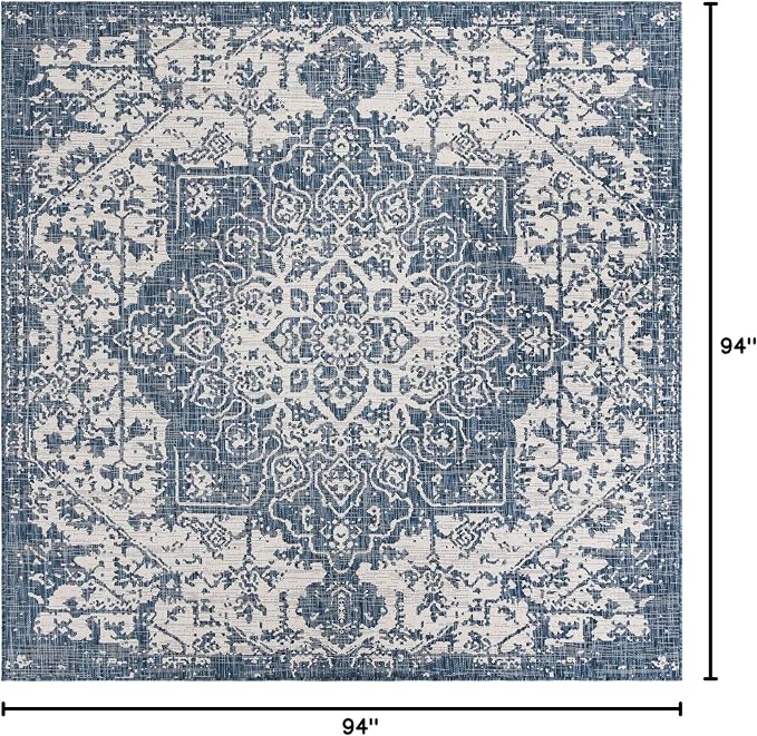 Unique Loom Outdoor Collection Area Rug - Dubai (7' 10' Square, Blue/ Ivory)