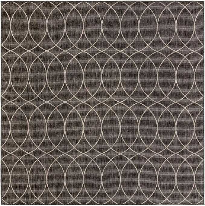Unique Loom Outdoor Trellis Collection Area Rug - Gitter (10' Square, Charcoal/ Ivory)