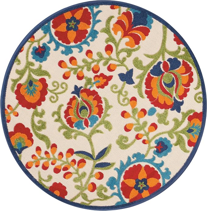 Nourison Home Aloha Multicolor 4' x Round Area Rug - Easy Clean, Non Shedding, Bed Room, Living Room, Dining Room, Kitchen (4' x Round)