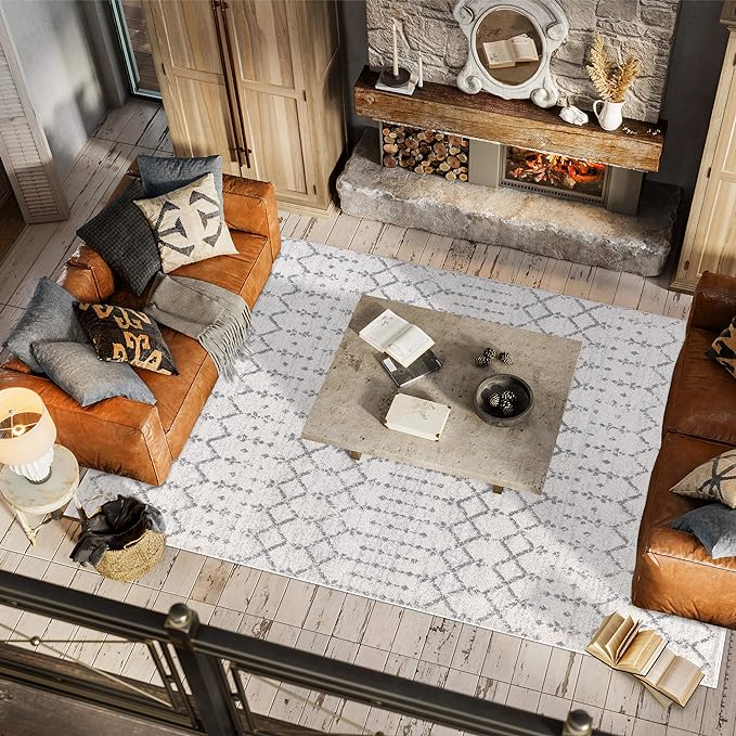 JONATHAN Y Boho Vintage Diamond Cream/Gray Indoor Area Rug 10X13 ft, Moroccan Hype for Living Room, Bedroom, Kitchen, Office, Easy-Cleaning, High Traffic, Pet-Friendly, Non-Shedding (MOH101B-13)