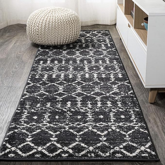 JONATHAN Y Boho Vintage Diamond Black/Ivory Runner Rug 2X10 ft, Moroccan Hype for Living Room, Bedroom, Kitchen, Office, Easy-Cleaning, High Traffic, Pet-Friendly, Non-Shedding (MOH101D-210)