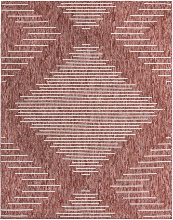 Unique Loom Outdoor Modern Collection Area Rug - Tambor (7' 10" x 10' Rectangle, Rust Red/ Ivory)
