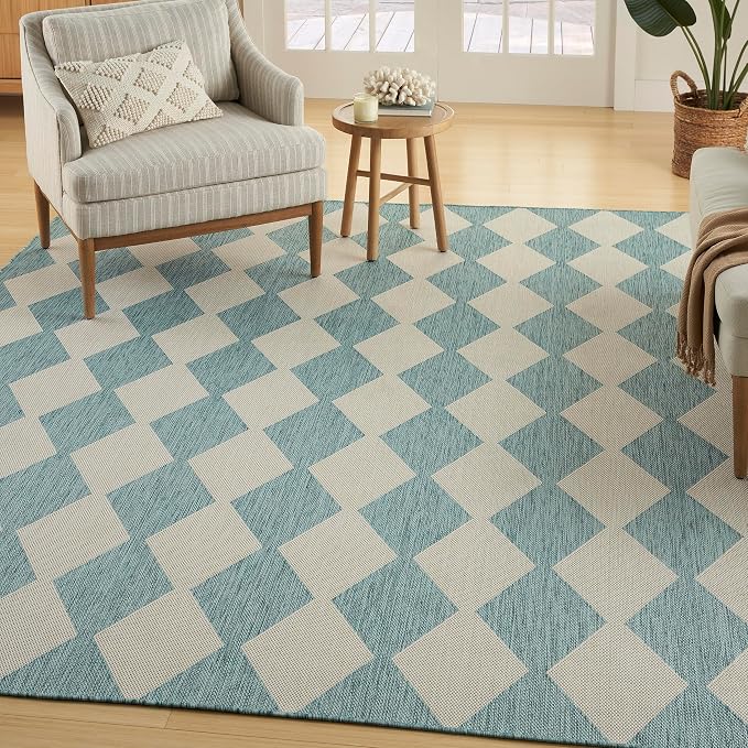 Nourison Home Positano Aqua 7' x 10' Area Rug - Easy Clean, Non Shedding, Bed Room, Living Room, Dining Room, Kitchen (7' x 10')