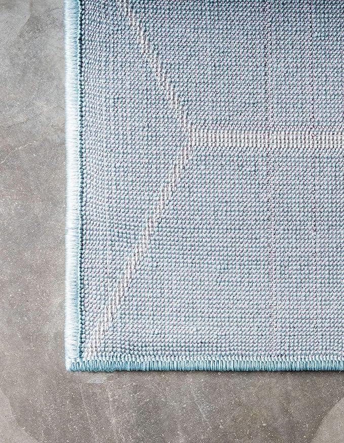 Unique Loom Trellis Frieze Collection Area Rug - Geometric (6' 1" x 9', Light Blue/ Ivory)