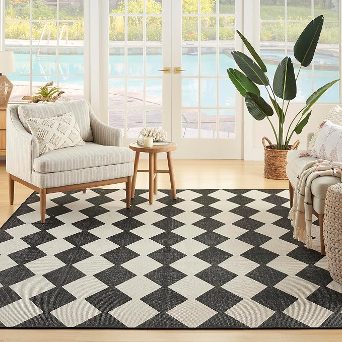 Nourison Home Positano Black 7' x 10' Area Rug - Easy Clean, Non Shedding, Bed Room, Living Room, Dining Room, Kitchen (7' x 10')