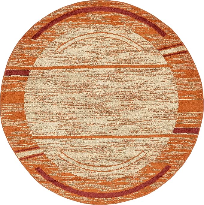 Unique Loom Autumn Collection Modern Contemporary Casual Abstract Area Rug (Beige/ Terracotta Rustic, 8 ft 0 x 8 ft 0 Round)