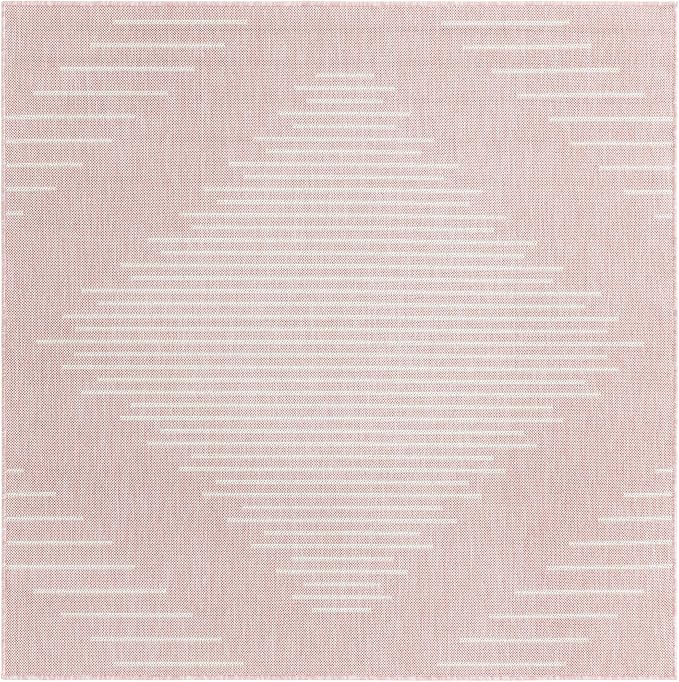 Unique Loom Outdoor Modern Collection Area Rug - Tambor (5' 3" Square, Pink/ Ivory)