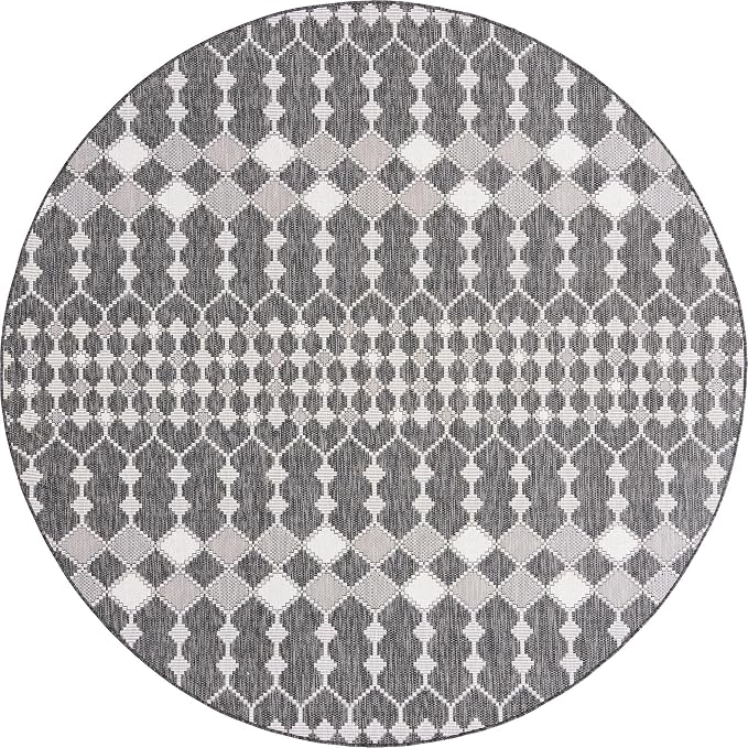 Unique Loom Outdoor Trellis Collection Area Rug - Traliccio (10' Round, Charcoal/ Ivory)