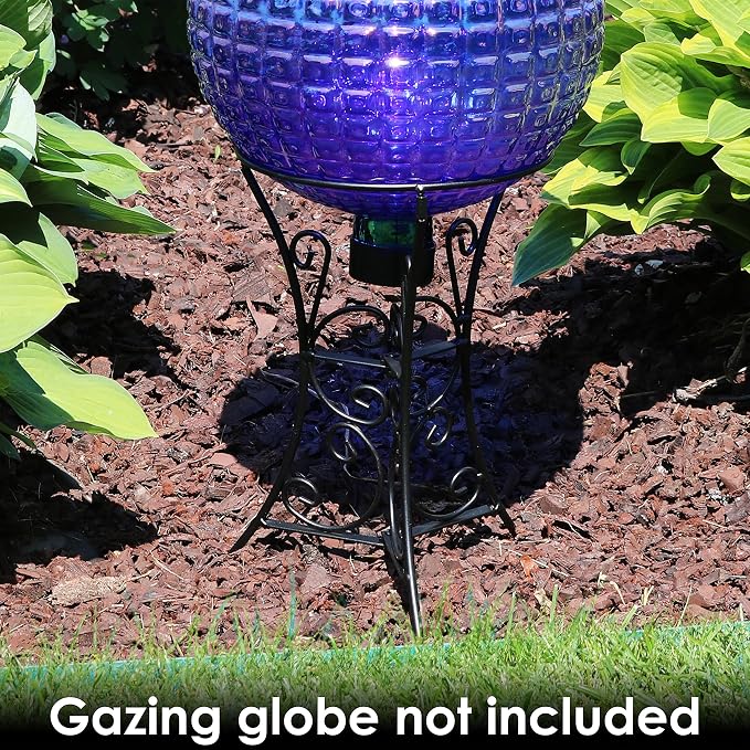 Sunnydaze Gazing Ball Stand with Scroll Design, 11.5-Inch, Black | Steel Garden Globe Stand for 10-12-Inch Gazing Balls, Patio, Deck, Sunroom, or Backyard Decoration Accessory