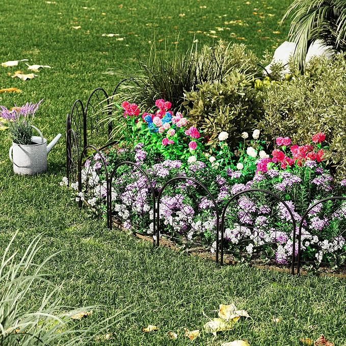 Garvee Decorative Garden Fence Panels 4-Pack, 20"x26" Black Metal Arched Border for Flower Bed Edging, Rustproof No-Dig Animal Barrier for Dogs, Rabbits, Patio & Yard Outdoor Decor