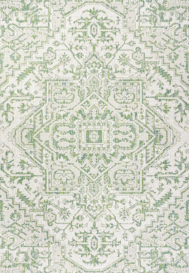 JONATHAN Y Boho Medallion Indoor Outdoor Area Rug 8X10 Green/Cream, Estrella Textured Weave for Backyard, Patio, Porch, Easy-Cleaning, High Traffic, Pet-Friendly, Non-Shedding (SMB105G-8)