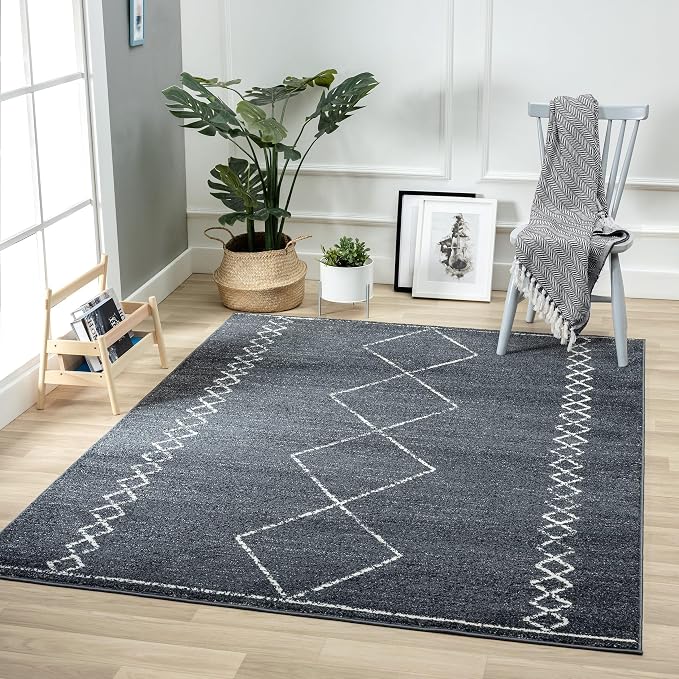 LUXE WEAVERS Daphnes Anthracite 9x12 Boho Moroccan Geometric Area Rug 2735