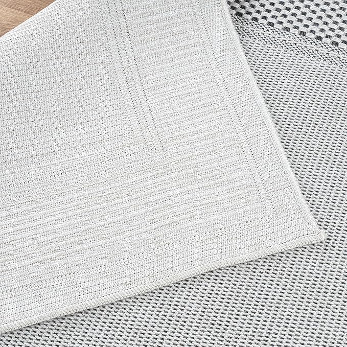 CAMILSON Easy Jute Rug 10x14, Indoor Outdoor Off-White Color Fiber Area Rugs for Living Room Patio and Dining Room Rug, Bordered Boho Woven Design, Easy-Cleaning, Washable Outside Carpet (10 x 14)