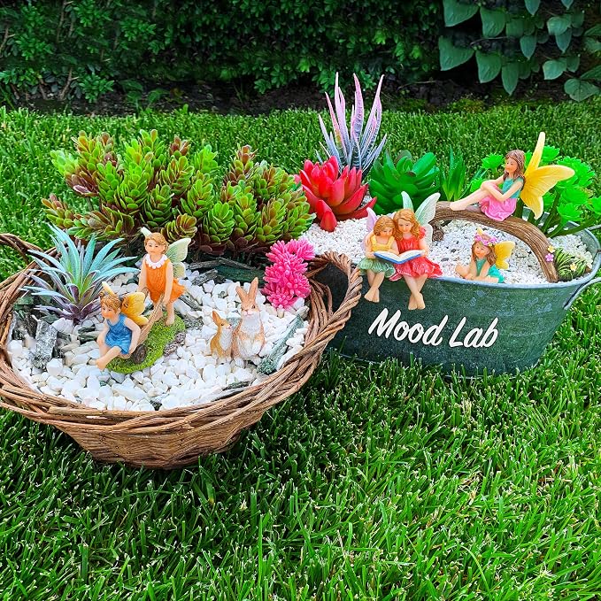 Mood Lab Fairy Garden Figurines - Fairy Statue Set (6 pcs) - Miniature Decorative Statues & Accessories - Outdoor & Indoor Garden Decor