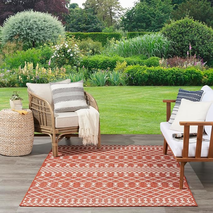 Nourison Home Positano Terracotta 6' x 9' Area Rug - Easy Clean, Non Shedding, Bed Room, Living Room, Dining Room, Kitchen (6' x 9')