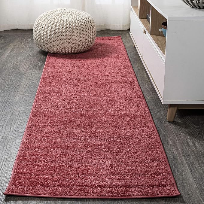 JONATHAN Y Haze Solid Low-Pile Red Runner Rug 2x8, Coastal,Bohemian,Minimalist,Classic, Easy-Cleaning for Living Room,Bedroom,Kitchen,Pet Friendly,Non-Shedding (SEU100E-28)