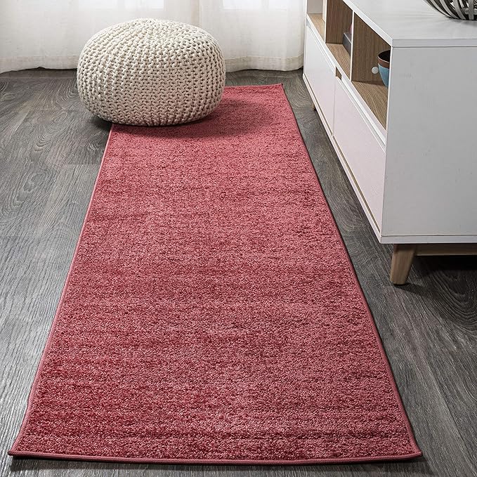 JONATHAN Y Haze Solid Low-Pile Red Runner Rug 2x12, Coastal,Bohemian,Minimalist,Classic, Easy-Cleaning for Living Room,Bedroom,Kitchen,Pet Friendly,Non-Shedding (SEU100E-212)