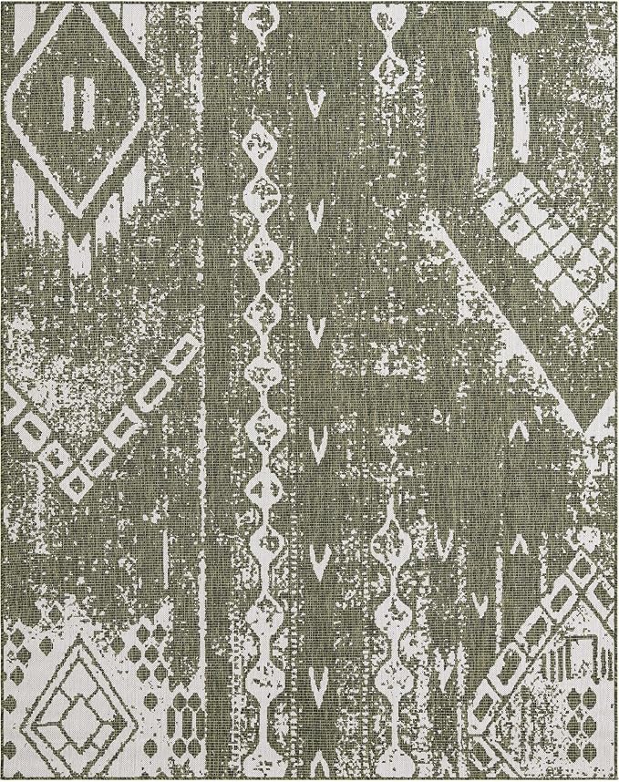 Unique Loom Outdoor Bohemian Collection Area Rug - Anthro (7' 10" x 10' Rectangle, Green/ Ivory)