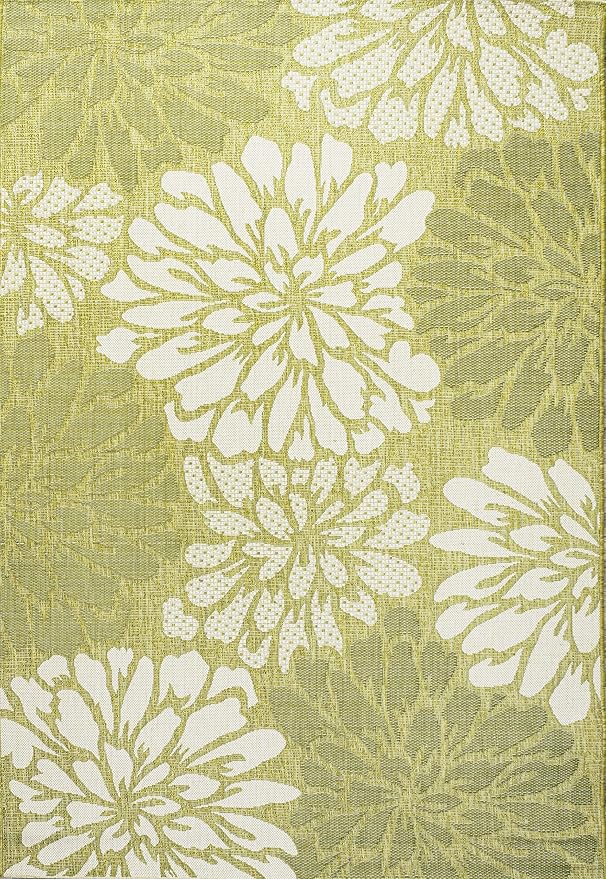 JONATHAN Y Floral Textured Weave Indoor Outdoor Area Rug 9X12 Green/Cream, Zinnia Modern for Backyard, Patio, Porch, Easy-Cleaning, High Traffic, Pet-Friendly, Non-Shedding (SMB110H-9)