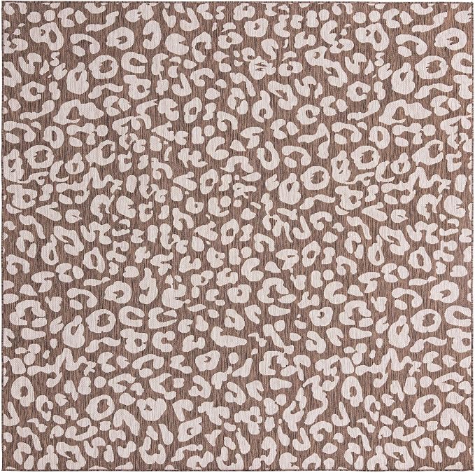 Unique Loom Outdoor Safari Collection Area Rug - Leopard (10' Square, Brown/ Light Brown)
