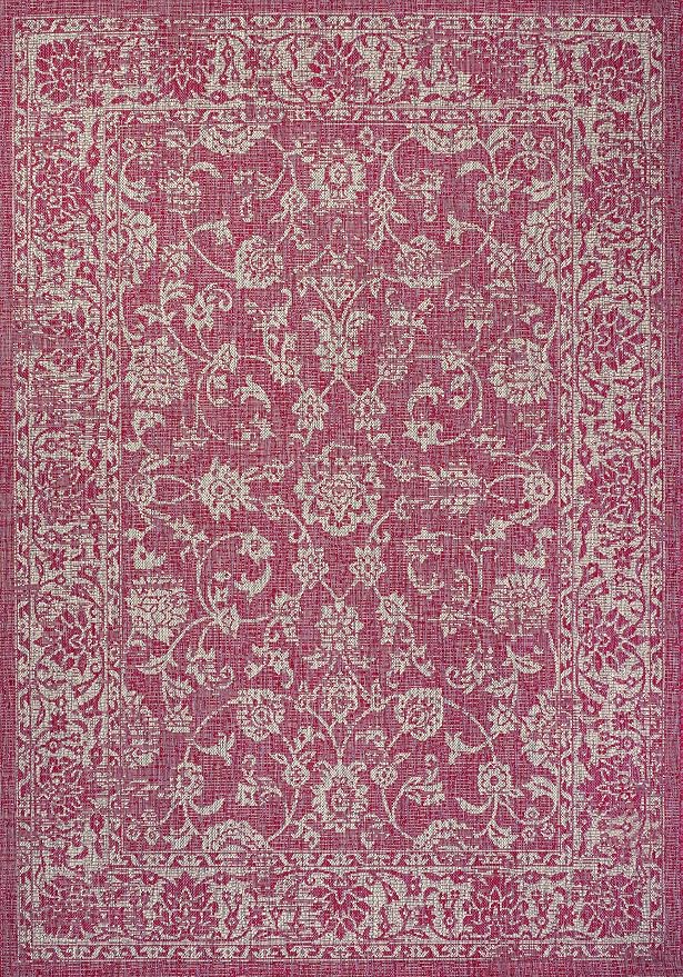 JONATHAN Y Weave Floral Indoor Outdoor Area Rug 3X5 Fuchsia/Light Gray, Tela Bohemian Textured for Backyard, Patio, Porch, Easy-Cleaning, High Traffic, Pet-Friendly, Non-Shedding (SMB100G-3)