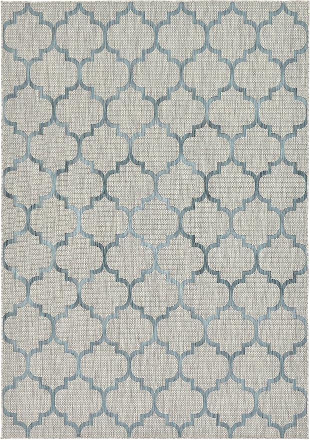 Unique Loom Outdoor Trellis Collection Area Rug (7' 1" x 10' Rectangle, Gray/ Ivory)