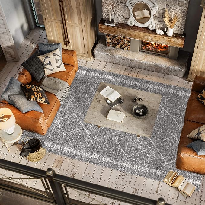 JONATHAN Y Zaina Moroccan Beni Souk Gray/Cream Indoor Area Rug, 4x6, Contemporary, Modern, Easy-Cleaning for Living Room, Bedroom, Kitchen, Pet Friendly, Non-Shedding (MOH203C-4)
