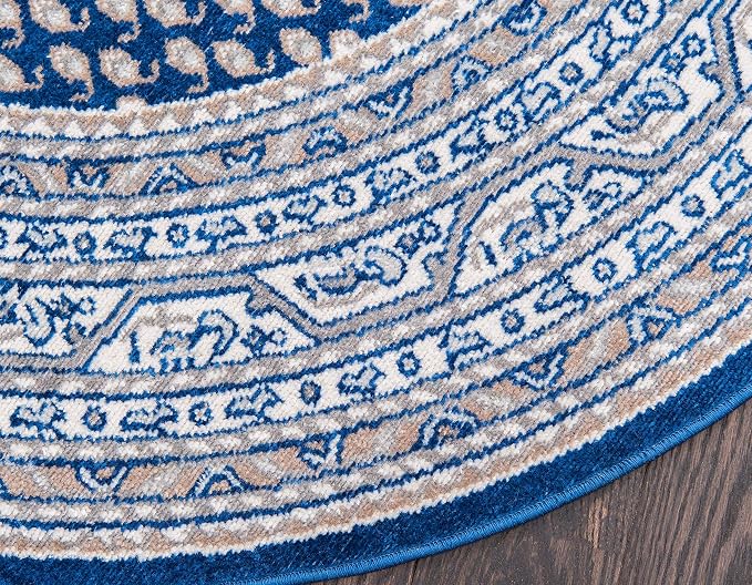 Unique Loom Williamsburg Collection Traditional Border with Dotted Center Area Rug, Round 8' 0" x 8' 0", Navy Blue/Gray