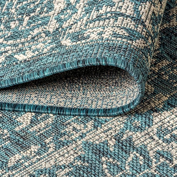 JONATHAN Y Weave Floral Indoor Outdoor Round Area Rug 8 Ft Teal/Gray, Tela Bohemian Textured for Backyard, Patio, Porch, Easy-Cleaning, High Traffic, Pet-Friendly, Non-Shedding (SMB100C-8R)