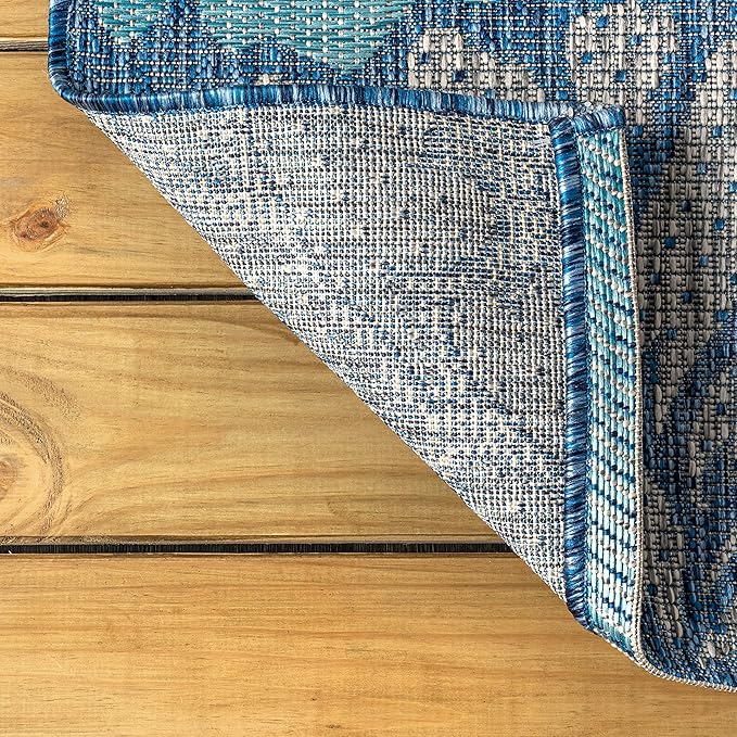 JONATHAN Y Floral Textured Weave Indoor Outdoor Square Area Rug 6X6 Navy/Aqua, Zinnia Modern for Backyard, Patio, Porch, Easy-Cleaning, High Traffic, Pet-Friendly, Non-Shedding (SMB110C-6SQ)