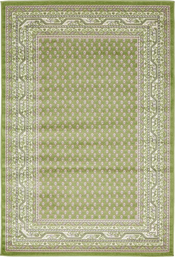Unique Loom Williamsburg Collection Traditional Border with Dotted Center Area Rug, Rectangular 4' 0" x 6' 0", Green/Beige
