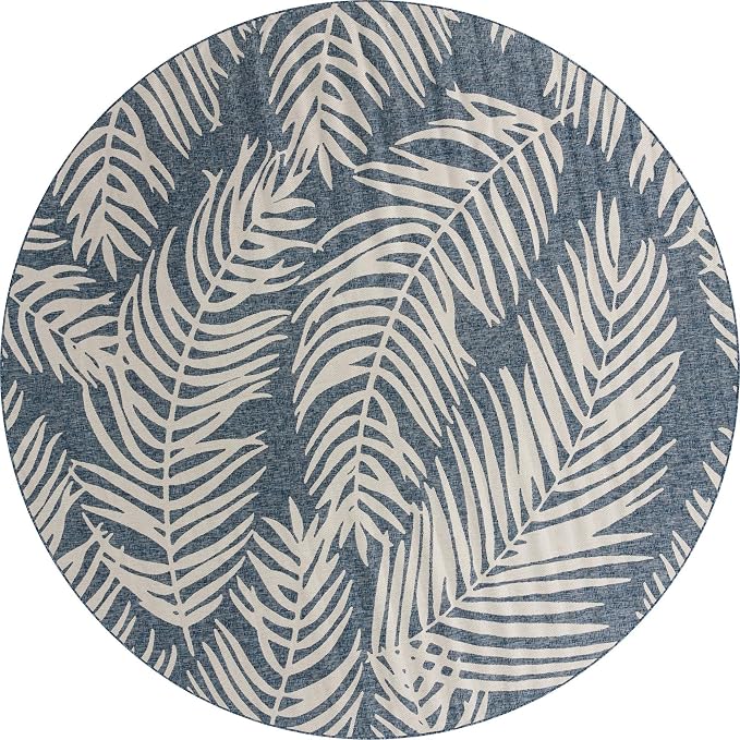 Unique Loom Outdoor Botanical Collection Area Rug - Palm (13' Round, Blue/ Navy Blue)