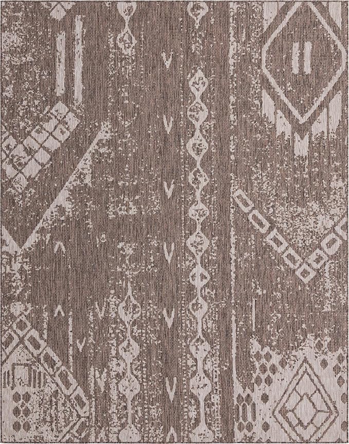 Unique Loom Outdoor Bohemian Collection Area Rug - Anthro (7' 10" x 10' Rectangle, Brown/ Ivory)