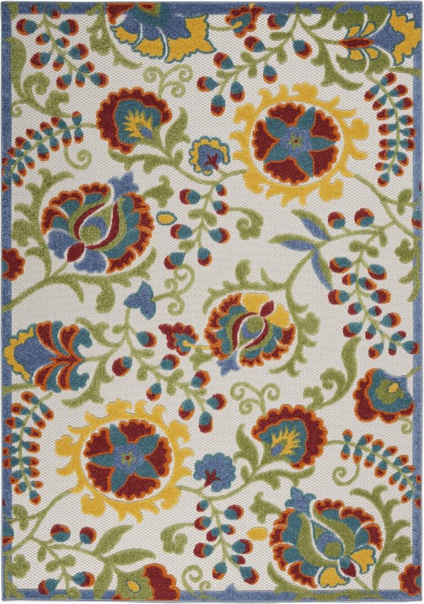 Nourison Home Aloha Ivory Multicolor 5'3" x 7'5" Area Rug - Easy Clean, Non Shedding, Bed Room, Living Room, Dining Room, Kitchen (5' x 8')