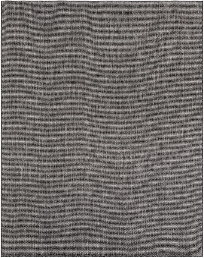 Unique Loom Outdoor Solid Collection Area Rug (7' 10" x 10' Rectangle Black/Ivory)