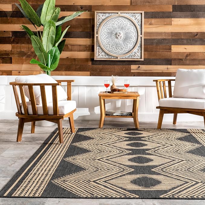Nuloom Ranya Dark Grey/Ivory, 2' x 3', Tribal Geometric, Soft and Cozy, High Traffic, Stain Resistant, Easy Clean, Durable Area Rug for Indoor/Outdoor Patio, Deck, Porch, Garden, Courtyard
