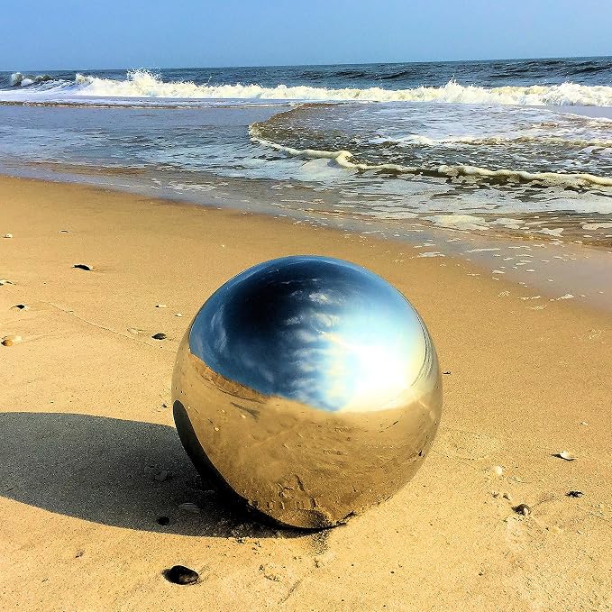 WHW Whole House Worlds Large Crosby Street Stainless Steel Gazing Ball for Homes and Gardens, 10.75 Inches Diameter, Mirror Globe