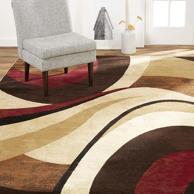 Home Dynamix Tribeca Slade Modern Area Rug, Abstract Brown/Red 5'2" Round, Model Number: TRIBECA 6NR