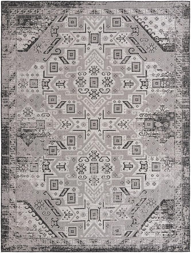 Unique Loom Outdoor Aztec Collection Area Rug - Coba (9' x 12' Rectangle, Charcoal Gray/ Ivory)