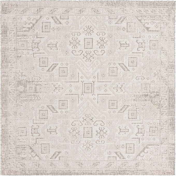 Unique Loom Outdoor Aztec Collection Area Rug - Coba (7' 10" Square, Light Gray/ Ivory)