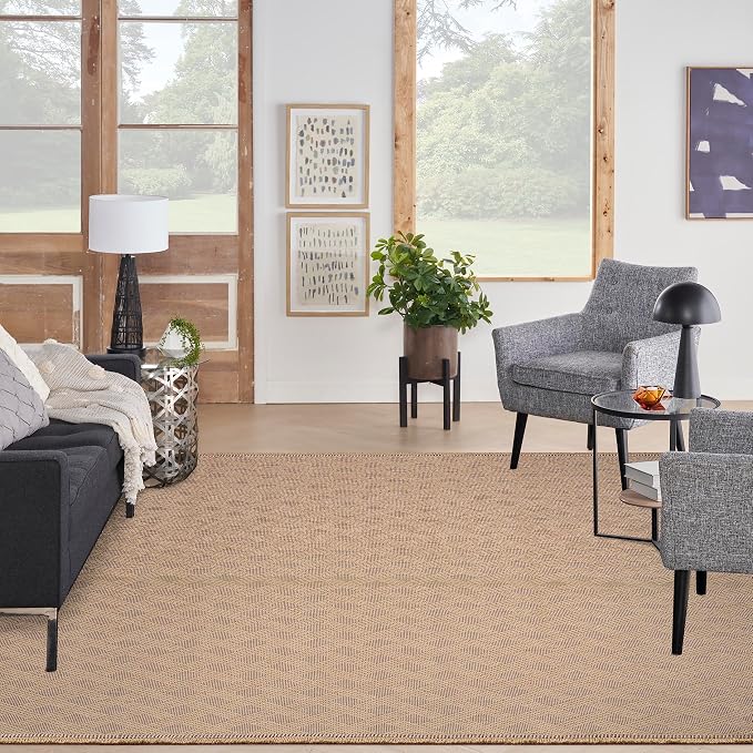 Nourison Home Washable Organic Geometric Natural 7'10" x 9'10" Area -Rug, Easy -Cleaning, Non Shedding, Bed Room, Living Room, Dining Room, Kitchen (8x10)