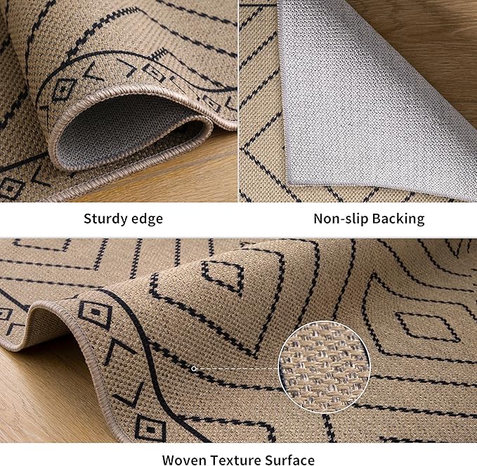 Tangsoo Easy Jute Rug 6x9 Washable Area Rugs for Living Room,Non Slip Ultra Thin Indoor Outdoor Carpet,Geometric Office Mat for Backyard Dining Room Patio Bedromm
