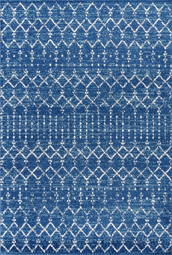 JONATHAN Y Boho Vintage Diamond Blue/White Indoor Area Rug 8X10 ft, Moroccan Hype for Living Room, Bedroom, Kitchen, Office, Easy-Cleaning, High Traffic, Pet-Friendly, Non-Shedding (MOH101A-8)