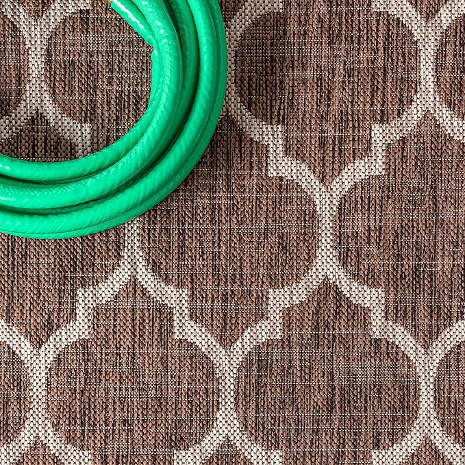 JONATHAN Y Moroccan Trellis Indoor Outdoor Square Area Rug 3X3 Espresso/Taupe, Trebol Textured Weave for Backyard, Patio, Porch, Easy-Cleaning, High Traffic, Pet-Friendly, Non-Shedding (SMB109B-3SQ)