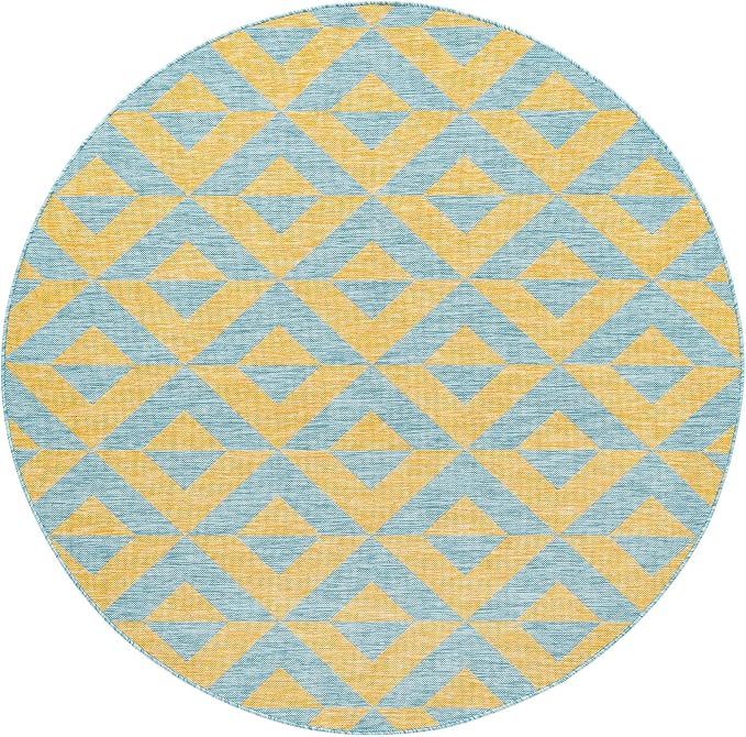 Unique Loom Unique Loom Outdoor Collection Area Rug - Napa (6' 7" Round, Yellow and Aqua/Yellow)